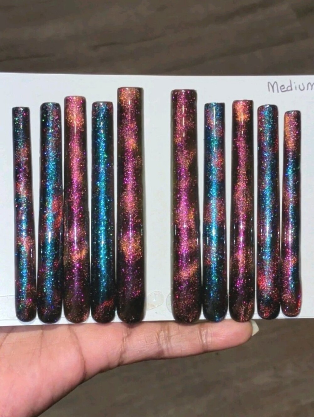 Hand crafted custom Square Cateye 10pc 6xl acrylic press on nails sz Medium - Picture 5 of 17